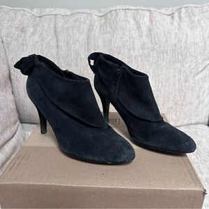 Rampage Ego Women 7 M Leather Stiletto Boot Ankle Bootie Black Heel Suede Shoe